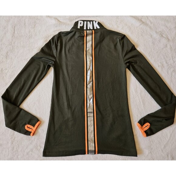 Victoria Secret Pink XS Ultimate Olive Green Neon Orange 1/2 Zip Pullover Shirt - Picture 5 of 11